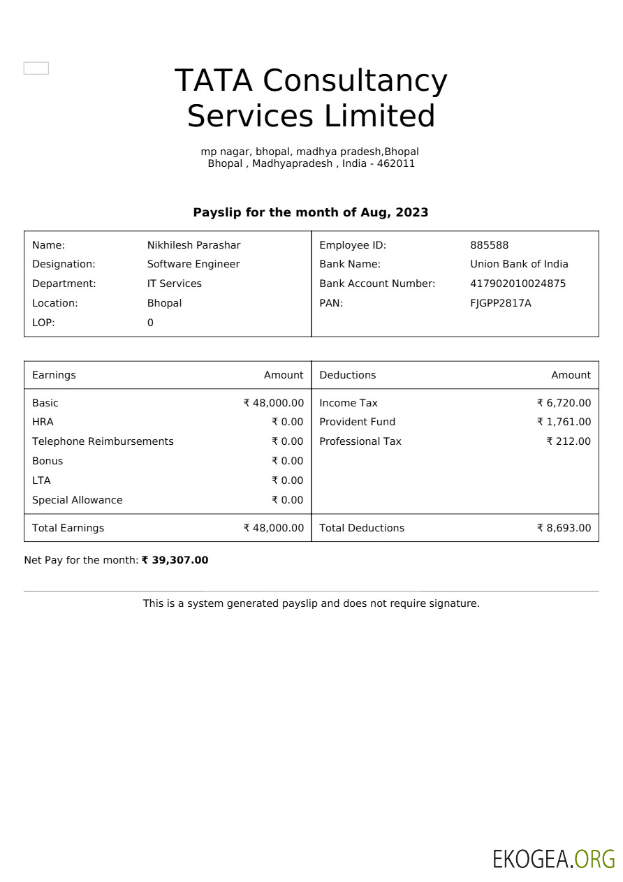Modèle de fiche de paie TATA Consultancy Services aux formats Word et PDF, version 2.pdf, 1